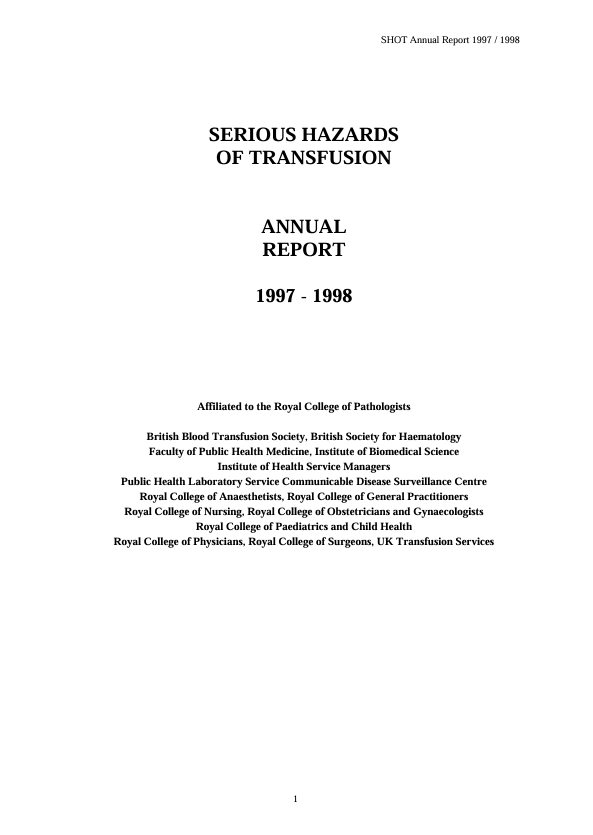 Annual SHOT Report 1997-1998