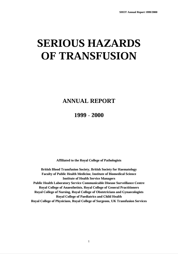 Annual SHOT Report 1999-2000